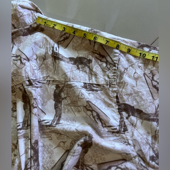 CAF'E LUNA FISH PRINT SHORT SLEEVE SHIRT BEIGE BROWN & WHITE XL(46/48)Men Cotton - Picture 12 of 16